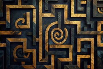 Abstract maze gold and black interconnected design