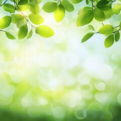 Canvas Print - Green leaves against a light, blurred background creating a peaceful and fresh atmosphere.