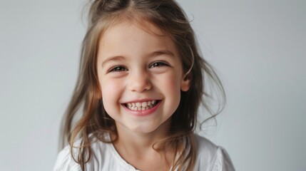 Sticker - A happy young child smiling while holding a toothbrush, ideal for kids' products or oral health campaigns