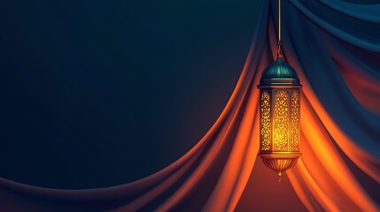 Wall Mural - Eid Mubarak and Ramadan Kareem greetings with an Islam lantern, mosque banner backdrop