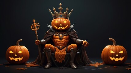 Poster - halloween pumpkin jack o lantern horror halloween ghost king holiday black background