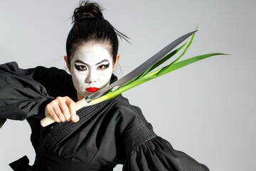 Wall Mural - A woman holds a pair of scissors, possibly preparing for a creative project or DIY task