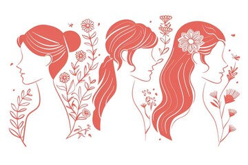 Wall Mural - Three females adorned with flowers in their hair, a symbol of beauty and nature