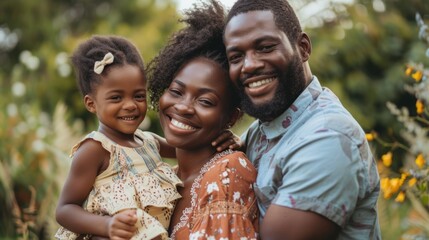 Poster - A loving couple holds a young girl, conveying warmth and care