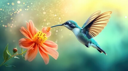 Sticker - Hummingbird Feeding on a Flower in a Soft Glow