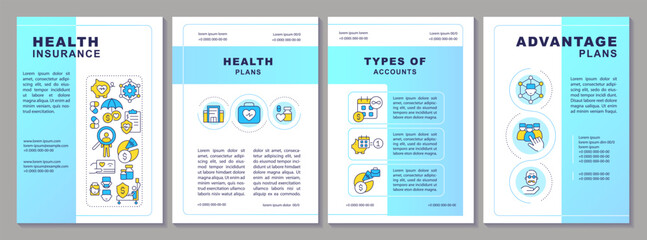 Health insurance blue gradient brochure template. Health plans. Leaflet design with linear icons. Editable 4 vector layouts for presentation, annual reports. Arial-Black, Myriad Pro-Regular fonts used