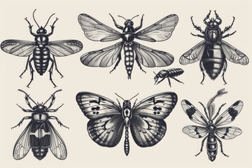 Poster - A variety of insects gathered on a clean white surface