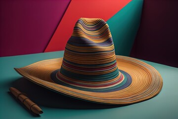 Fashionable hat on a solid color background. ai generative