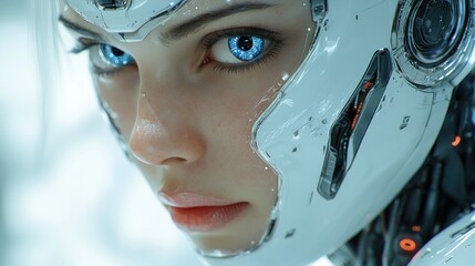 Poster - Cyberpunk Woman with Blue Eyes