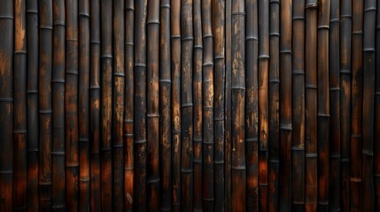 Wall Mural - bamboo wooden wall or fence texture. pattern of vertical poles from bamboo plant trunks, vintage wid