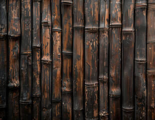 Wall Mural - Bamboo wooden wall texture. Vertical poles from bamboo plant trunks, vintage horizontal background