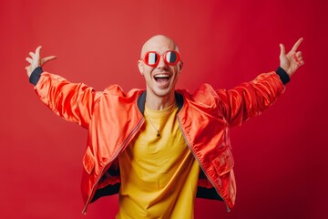 Wall Mural - Expression this clean-shaven man's face is genuinely joyful. His joyful smile and bright eyes are captivating and appealing. Illustrating vibrancy of youthful and positive outlook.