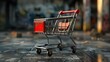 © ahmadartworks - shopping in the store. metal cart on a blurred background of the store.