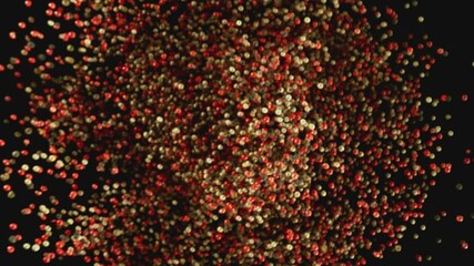 Poster - Super Slow Motion of Flying Dry Whole Peppers Balls on Black Background. Filmed on High Speed Cinema Camera, 1000 fps.