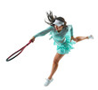 © Lustre Art Group  - Young woman, tennis player in mint-green outfit, mid-serve, with ball and racquet in action against transparent background. Concept of professional sport, championship, active lifestyle, tournament.