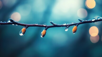 Canvas Print - A close up of a branch with water droplets on it, AI