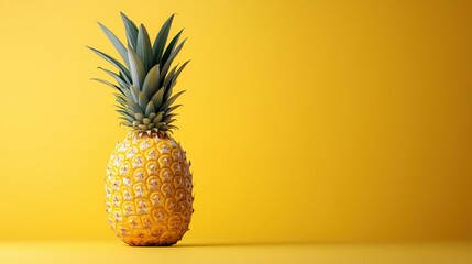 A pineapple with leaves, tropical fruit element, stylized digital art, vivid yellow, Copy space for text, No logo, No Trademark, No text