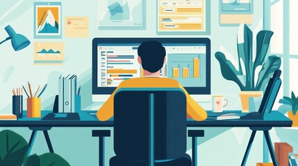 A Man Working on Computer