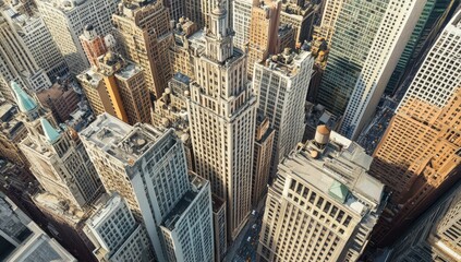 Sticker - Aerial view of a city with tall buildings.