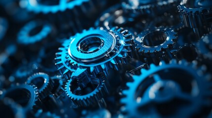 Interlocking gears with blue hues representing the concept of C programming language, symbolizing the intricate and precise nature of coding and software development
