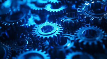 Interlocking gears with blue hues representing the concept of C programming language, symbolizing the intricate and precise nature of coding and software development