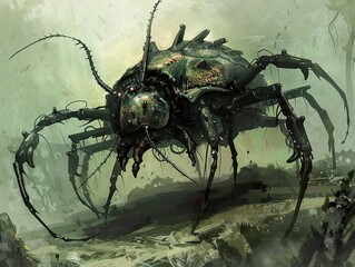 Canvas Print - Cyberpunk Mechanical Spider Creature Digital Art