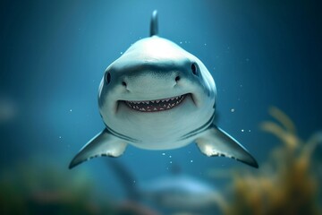 Baby shark smiling. Underwater photography of cute baby shark. Illustration AI, Generative AI