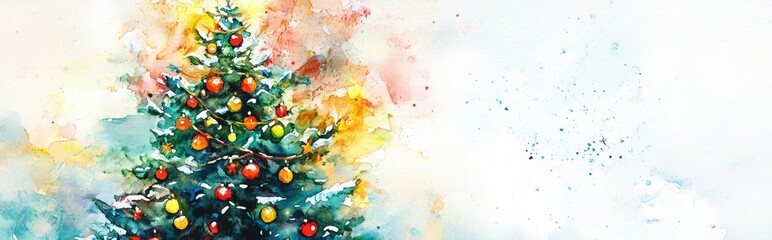 Wall Mural - Vibrant watercolor depiction of a festive Christmas tree