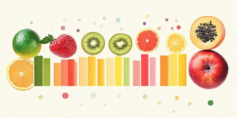 Wall Mural - Fruit and color bars on a white background.