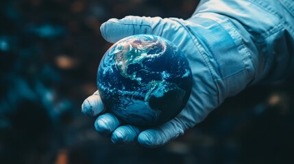 Canvas Print - Astronaut holding Earth planet in hand