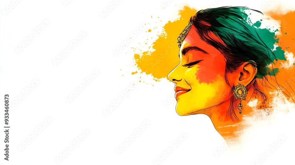Indian happy girl with dry colored Holi powder in the colors of the ...