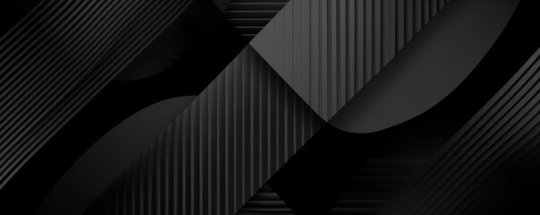 Wall Mural - Black abstract background. Luxury dark and grey gradient geometric shape graphic elements. Modern diagonal rounded lines pattern. Suit for cover, poster, banner, brochure, wallpaper, Generative AI