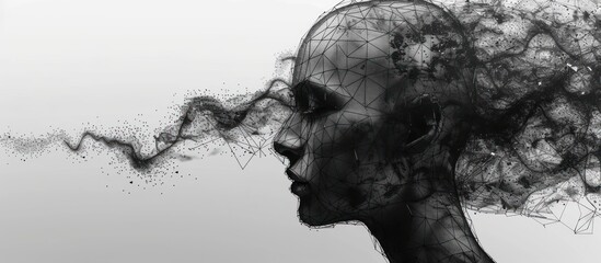 Sticker - digital portrait of a woman disintegrating into pixels
