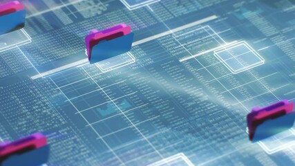 Wall Mural - folders, data and files with binary code data protection concept, business technology background, sl