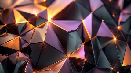 An abstract geometric pattern of shiny triangles and glowing lights.