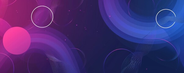 Poster - Abstract wide banner background with circles lines. Geometric stripe line art design. Modern blue and pink gradient lines. Futuristic concept. Suit for poster, banner, cover, header, Generative AI