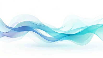 Wall Mural - Green turquoise and bright blue gradient abstract wave lines banner on white background. Modern simple flowing wave creative design. Suit for cover, poster, website, brochure, banner, Generative AI