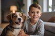 © Asfand - Happy Boy Smiling and Holding His Beloved Dog in Living Room