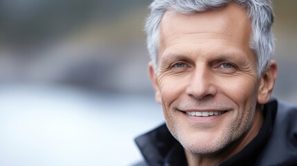 Sticker - Confident Senior Man Enjoying Outdoors - Portrait of Mature Male Smiling