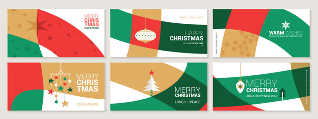 Wall Mural - christmas greeting card template. set of christmas card designs with geometric star decoration illus