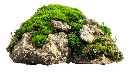 Sticker - [Transparent Background PNG]Green Moss and Rocks Isolated on White Background