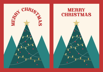 Wall Mural - christmas card design template with decorated christmas tree illustration. vector design concept for