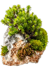 Sticker - [Transparent Background PNG]Green Moss and Plants Growing on a Rock