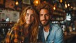 © toodlingstudio - Charismatic couple sharing an intimate cozy moment together at a lively bar or restaurant setting  The image evokes a sense of romance friendship and mystery