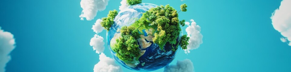 Abstract World Environment and Earth Day Concept: Eco-Friendly Globe Embracing Nature. Sustainable Green Planet Illustration for Environmental Protection Awareness. Minimalist AI-Generated Design with