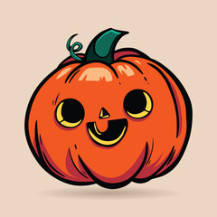 Wall Mural - Halloween pumpkin head mascot logo. Handdrawn autumn illustration with a funny pumpkin. Doodle pumpkin Trick or treat. Spooky kawaii face Pumpkin. Vector illustration isolated in cartoon style.