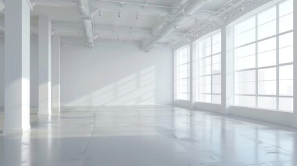 Wall Mural - Sleek white empty gallery with large windows and high ceilings