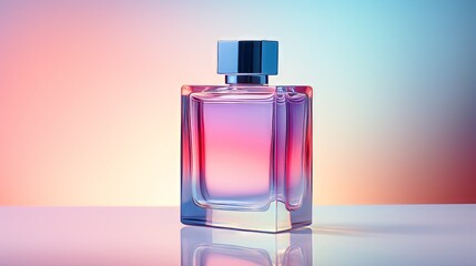 Wall Mural - Perfume bottle with on neon light background. Blank perfumery mockup, spa branding concept. Neural network ai generated art