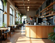 © Jir - 広々としたカジュアルなカフェの店内内装 女性スタッフ店員  Spacious casual café interior decor Female staff clerk
