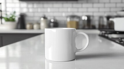 Poster - Minimalist White Ceramic Mug on Pristine Kitchen Countertop